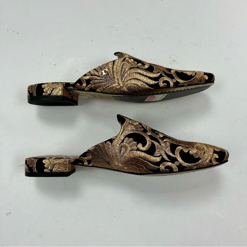 Tory Burch Carlotta Naya Brocade Embroidered Mules Gold Size 6